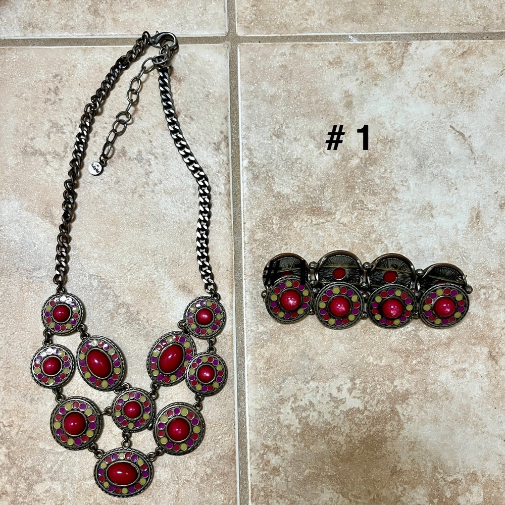Ruby Rd Magenta Statement Necklace & Elastic Bracelet Se